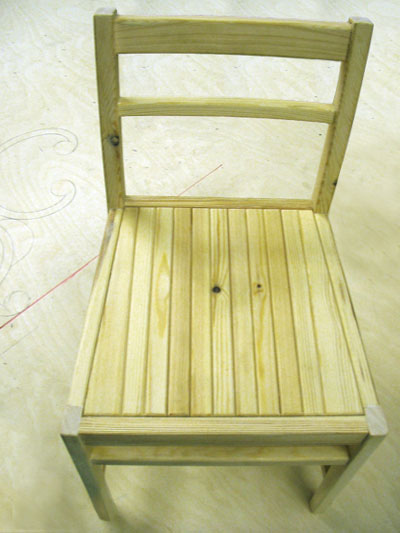 Close view of the seat of a wooden chair