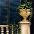 Close-up detail of a stage set - a door with an arched window