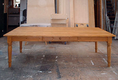 Front view of a large pine table