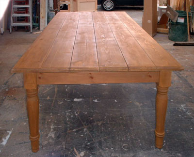 End view of a large pine table